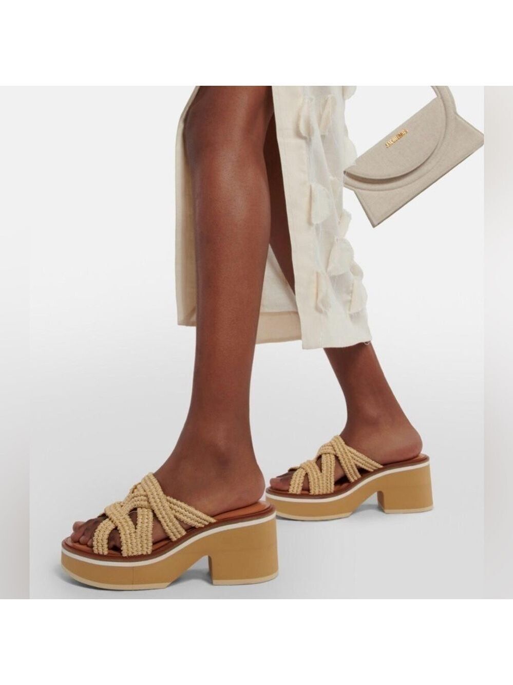 Clergerie Chermy Slip On Platform Sandals in Natural Raffia - NWT
